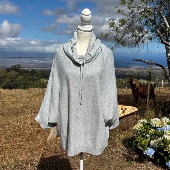 Pure J Jill Gray Poncho Sweater organic cotton cashmere Draped neck large - Picture 1 of 5